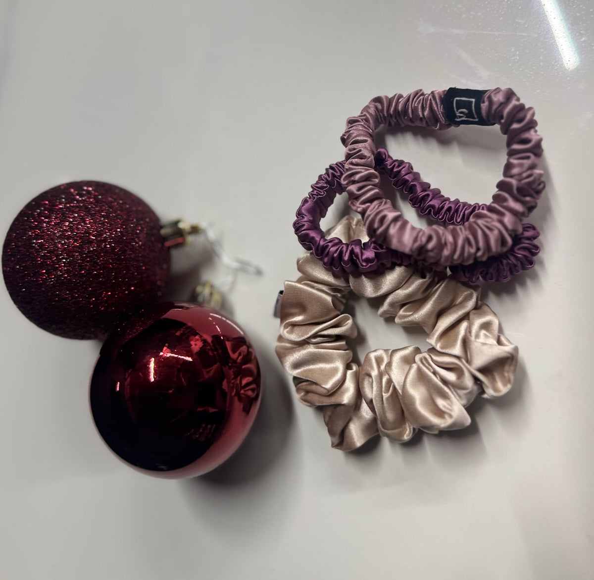 Set of 3 ~Pure silk 1 mid size scrunchie AND 2 skinny scrunchies