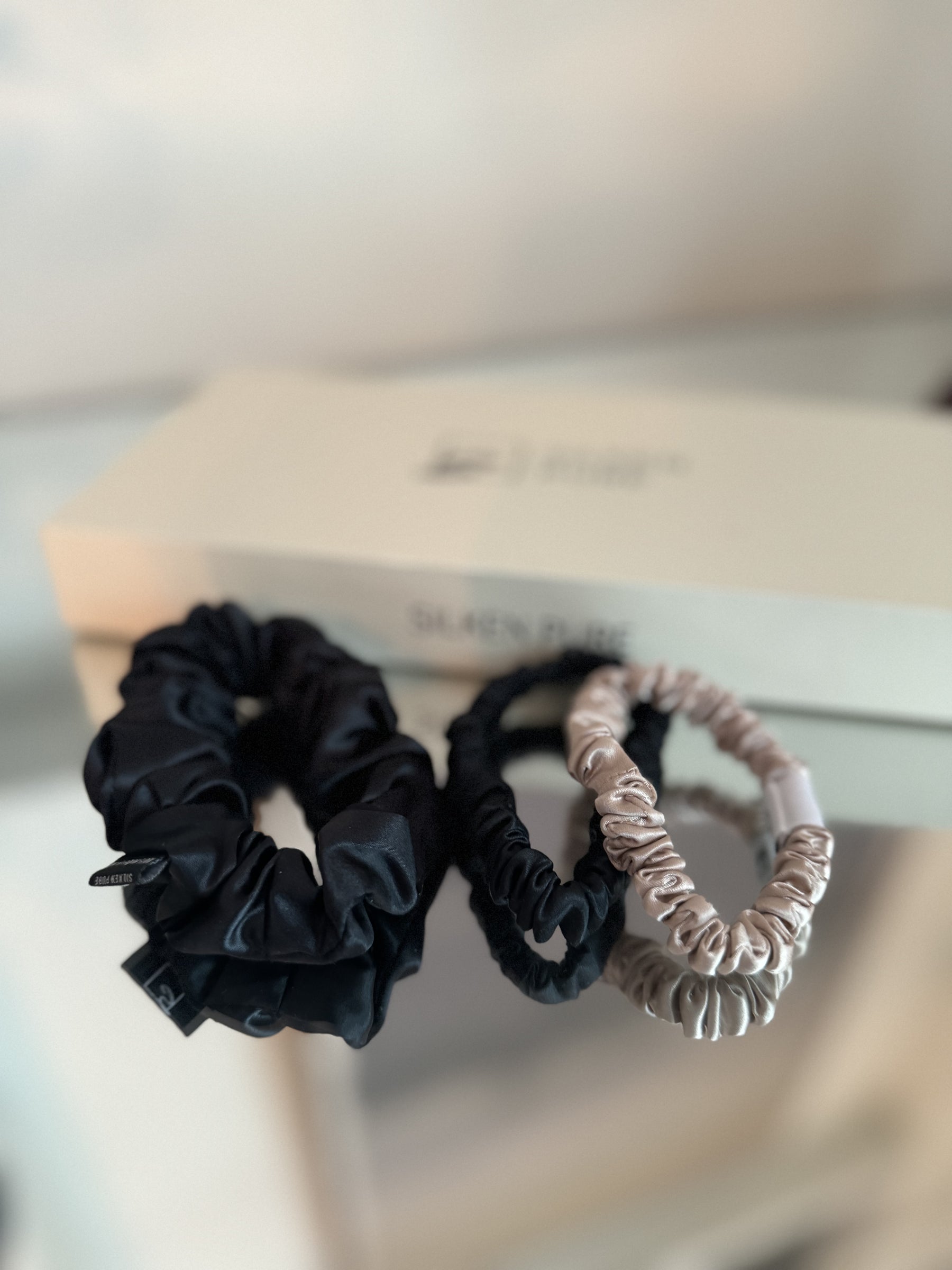 Set of 3 ~Pure silk  1 mid size scrunchie AND 2 skinny