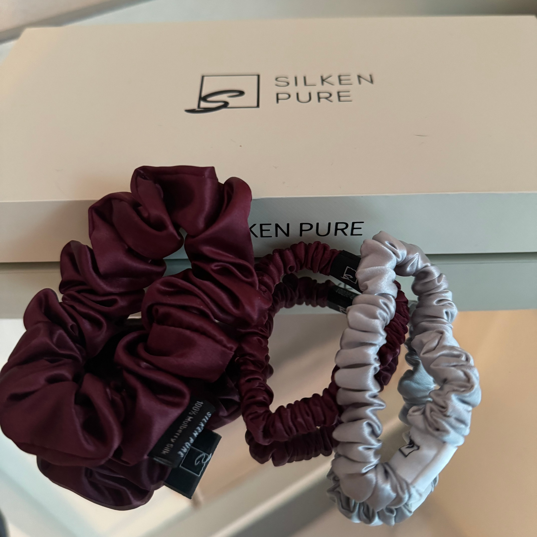 Set of 3 ~Pure silk  1 mid size scrunchie AND 2 skinny