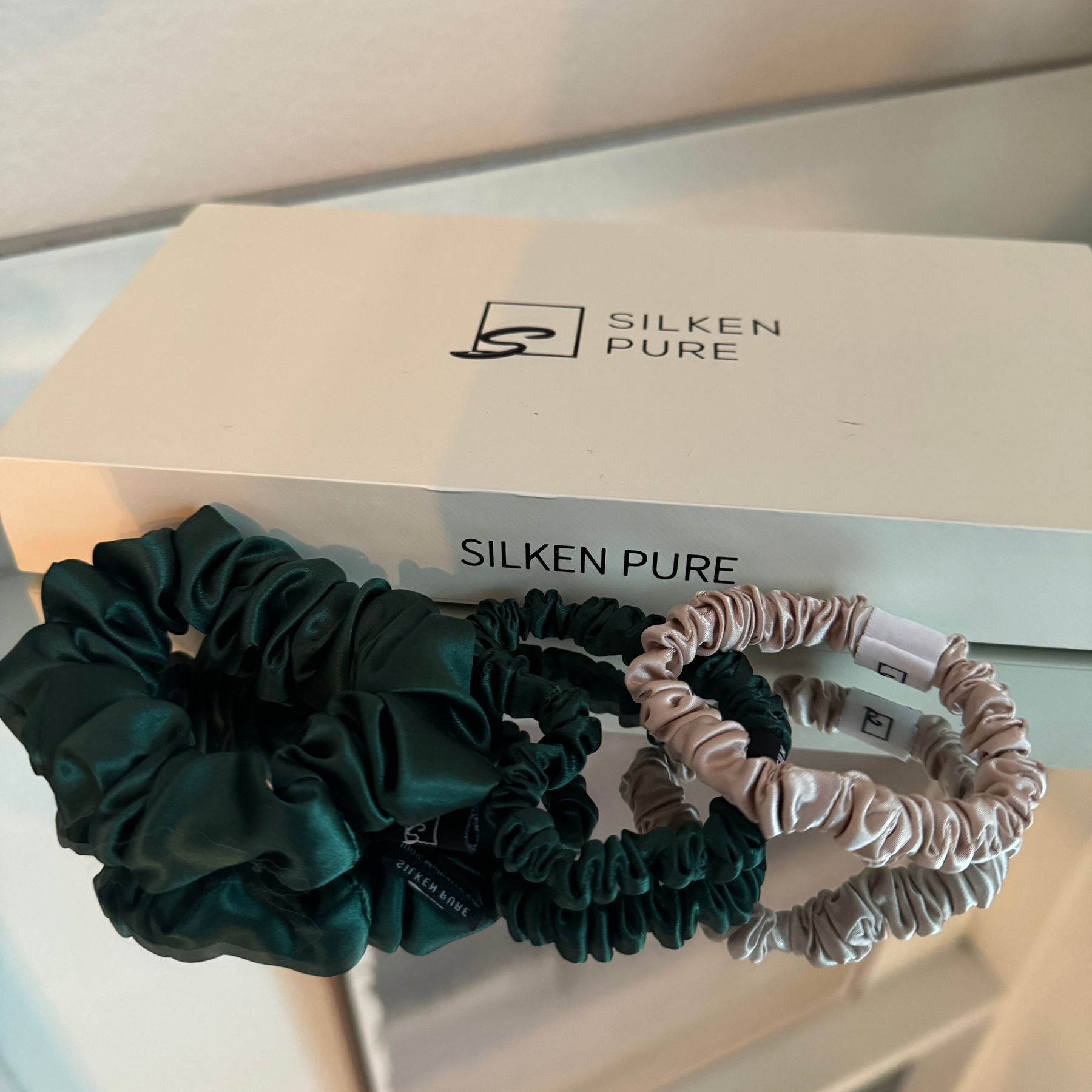 Set of 3 ~Pure silk  1 mid size scrunchie AND 2 skinny