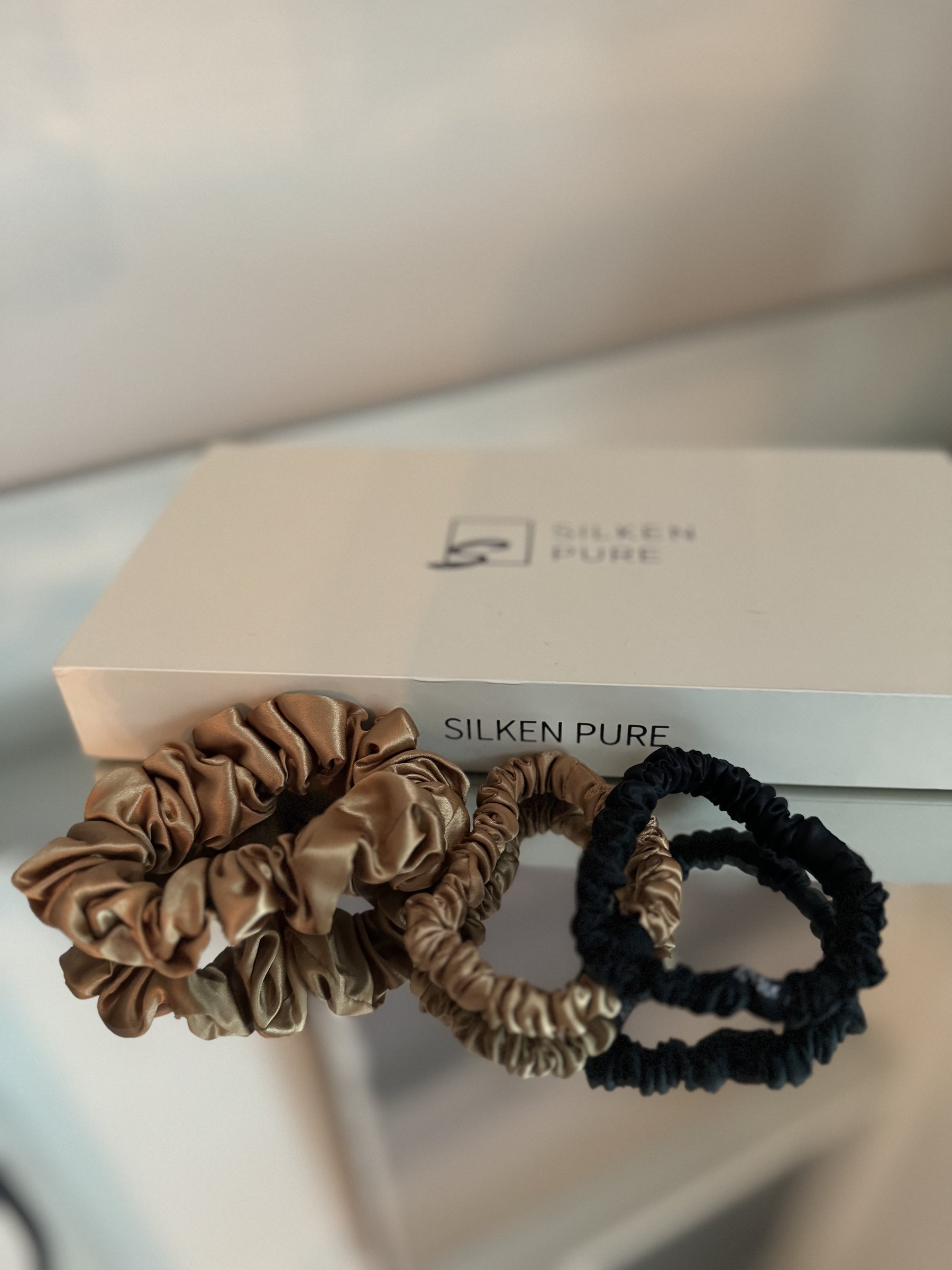 Set of 3 ~Pure silk  1 mid size scrunchie AND 2 skinny