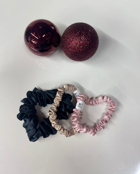 Set of 3 ~Pure silk  1 mid size scrunchie AND 2 skinny scrunchies
