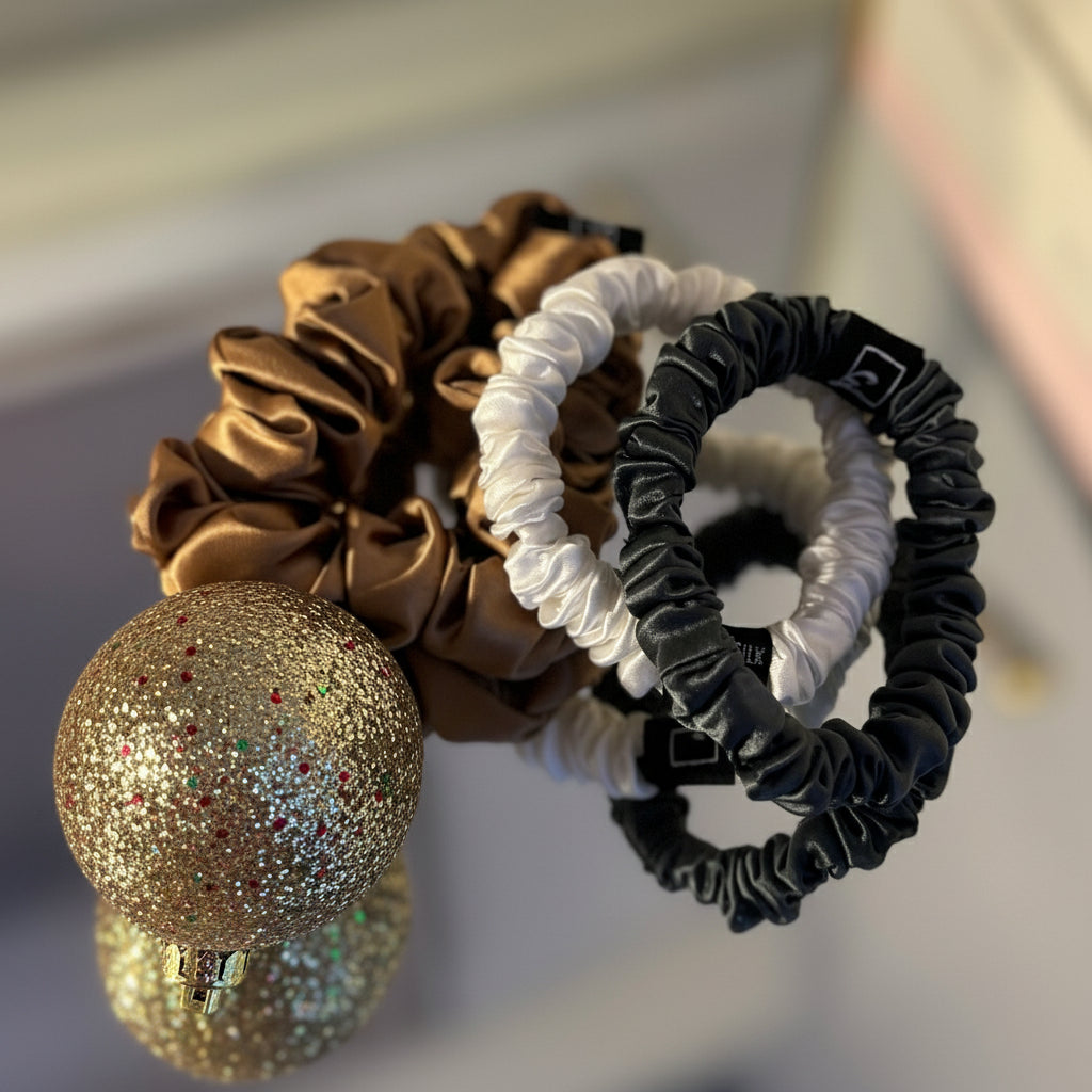 Set of 3 ~Pure silk  1 mid size scrunchie AND 2 skinny scrunchies