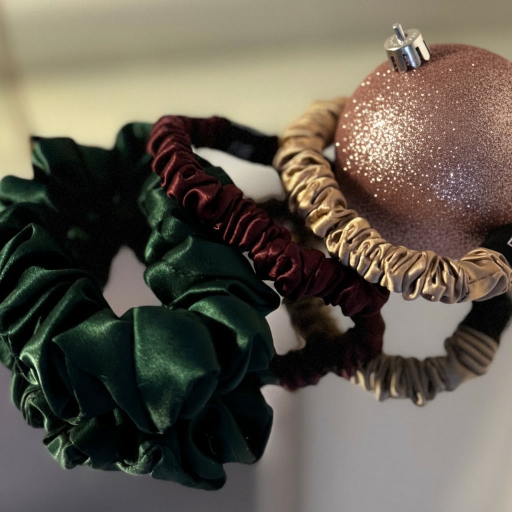 Set of 3 ~Pure silk  1 mid size scrunchie AND 2 skinny scrunchies