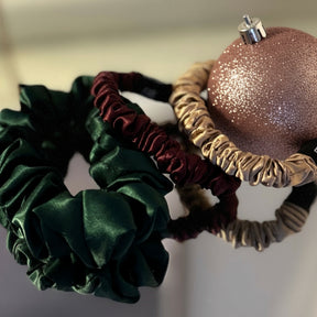 Set of 3 ~Pure silk  1 mid size scrunchie AND 2 skinny scrunchies