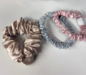 Set of 3 ~Pure silk  1 mid size scrunchie AND 2 skinny scrunchies