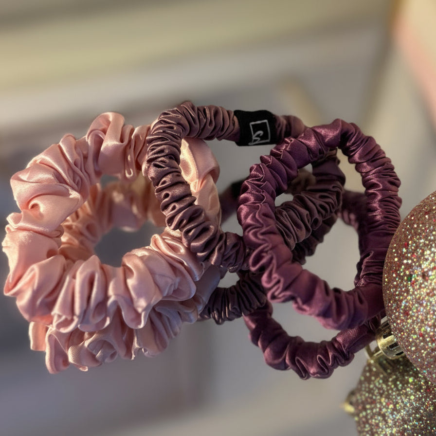 Set of 3 ~Pure silk  1 mid size scrunchie AND 2 skinny scrunchies