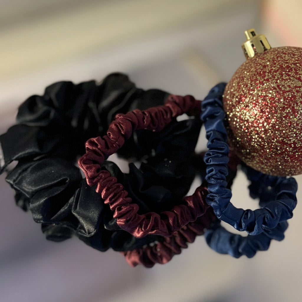 Set of 3 ~Pure silk  1 mid size scrunchie AND 2 skinny scrunchies