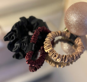 Set of 3 ~Pure silk  1 mid size scrunchie AND 2 skinny scrunchies