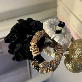 Set of 3 ~Pure silk  1 mid size scrunchie AND 2 skinny scrunchies