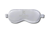 Pure silk silver eye mask with custom white embroidery logo