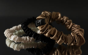 Set of 3 ~Pure silk  1 mid size scrunchie AND 2 skinny scrunchies