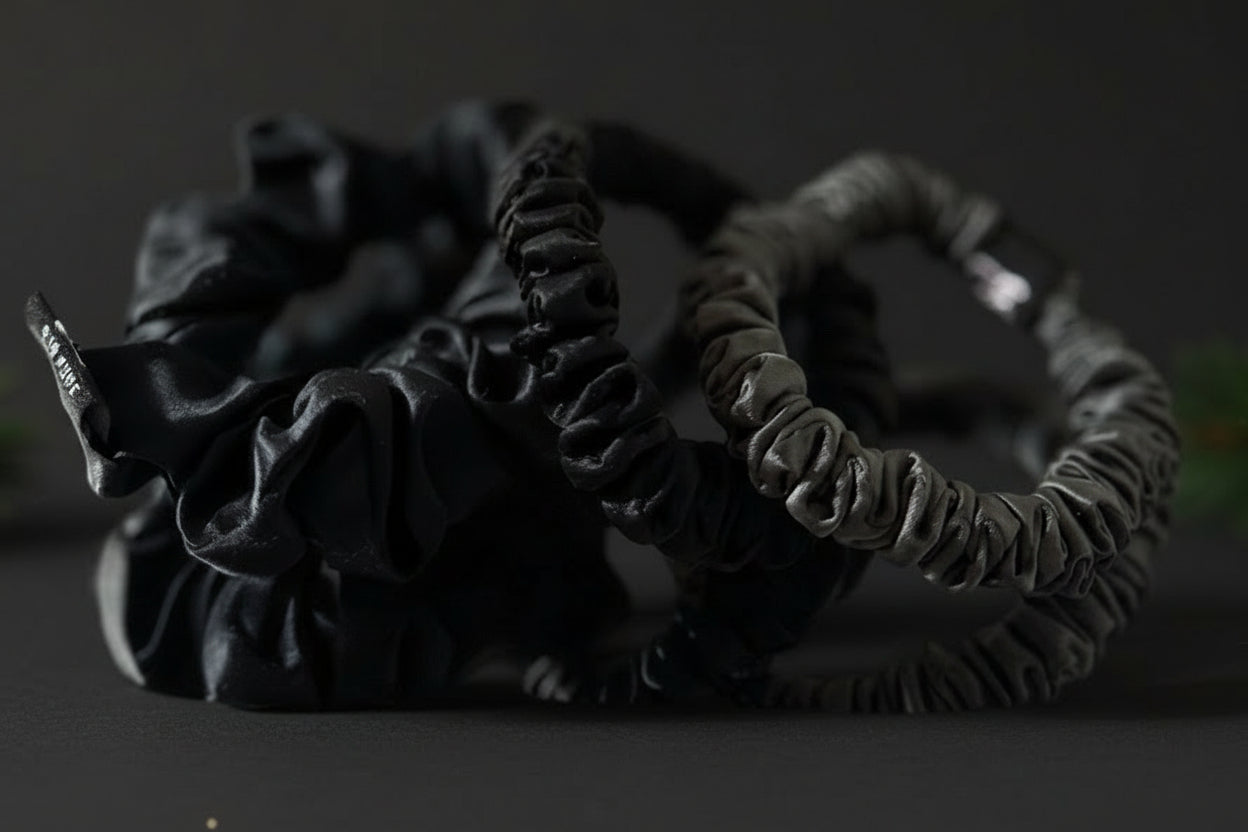 Set of 3 ~Pure silk  1 mid size scrunchie AND 2 skinny scrunchies