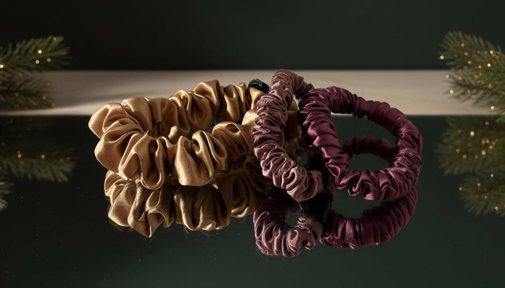 Set of 3 ~Pure silk  1 mid size scrunchie AND 2 skinny scrunchies