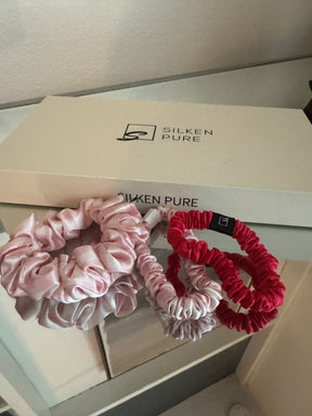 Set of 3 ~Pure silk  1 mid size scrunchie AND 2 skinny