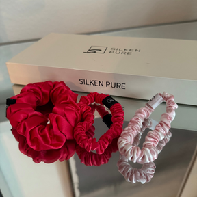 Set of 3 ~Pure silk  1 mid size scrunchie AND 2 skinny