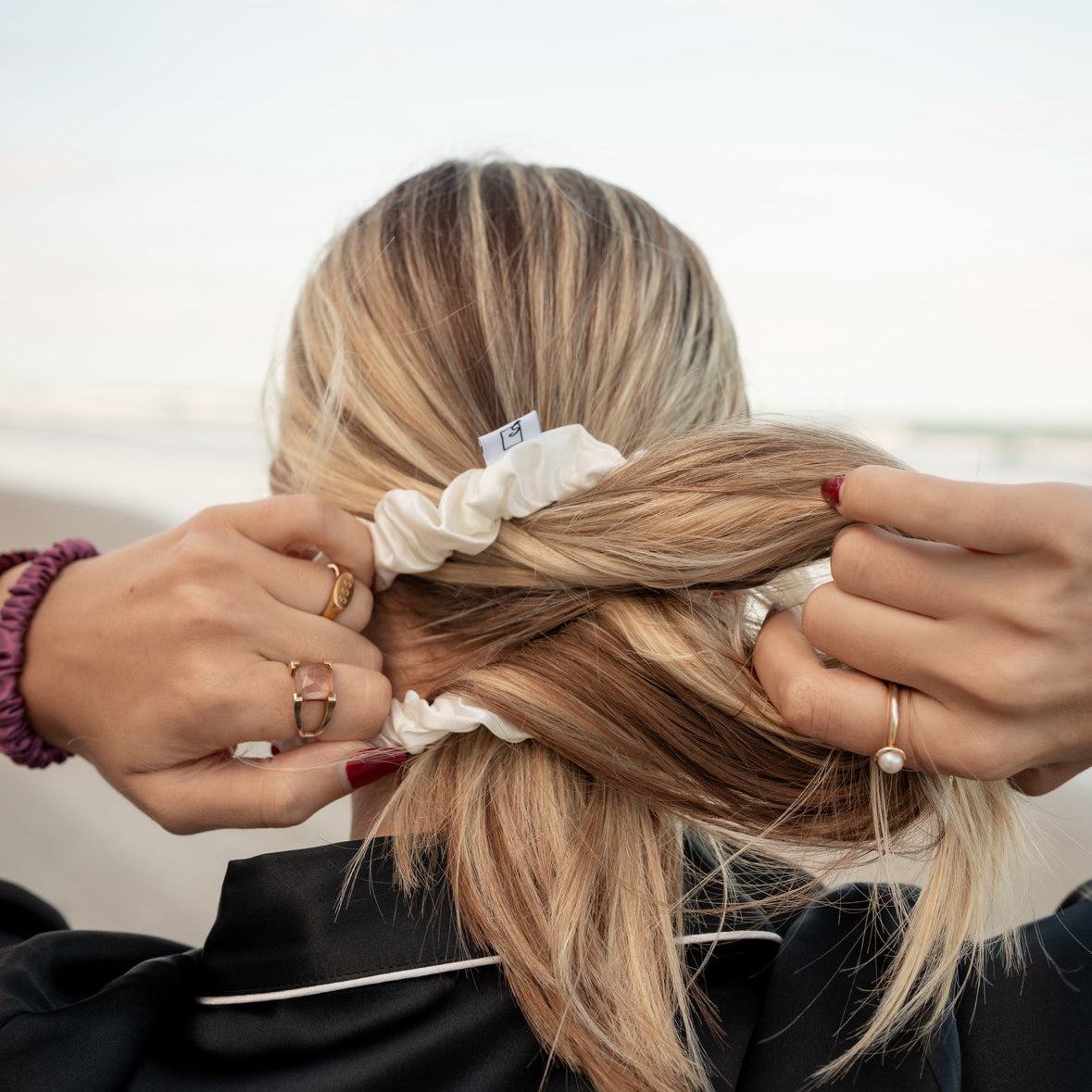 Set of 3 ~Pure silk  1 mid size scrunchie AND 2 skinny scrunchies